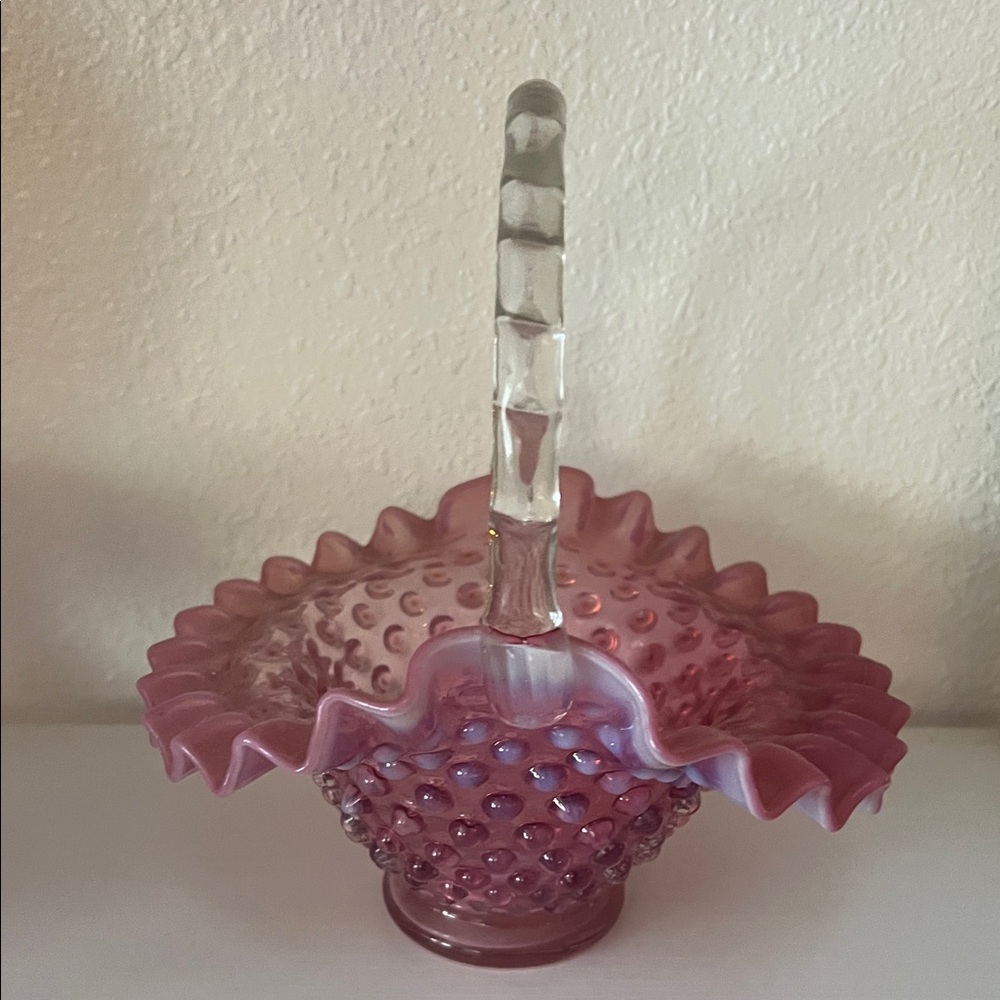 Fenton Elegant Cranberry Hobnail Glass Basket